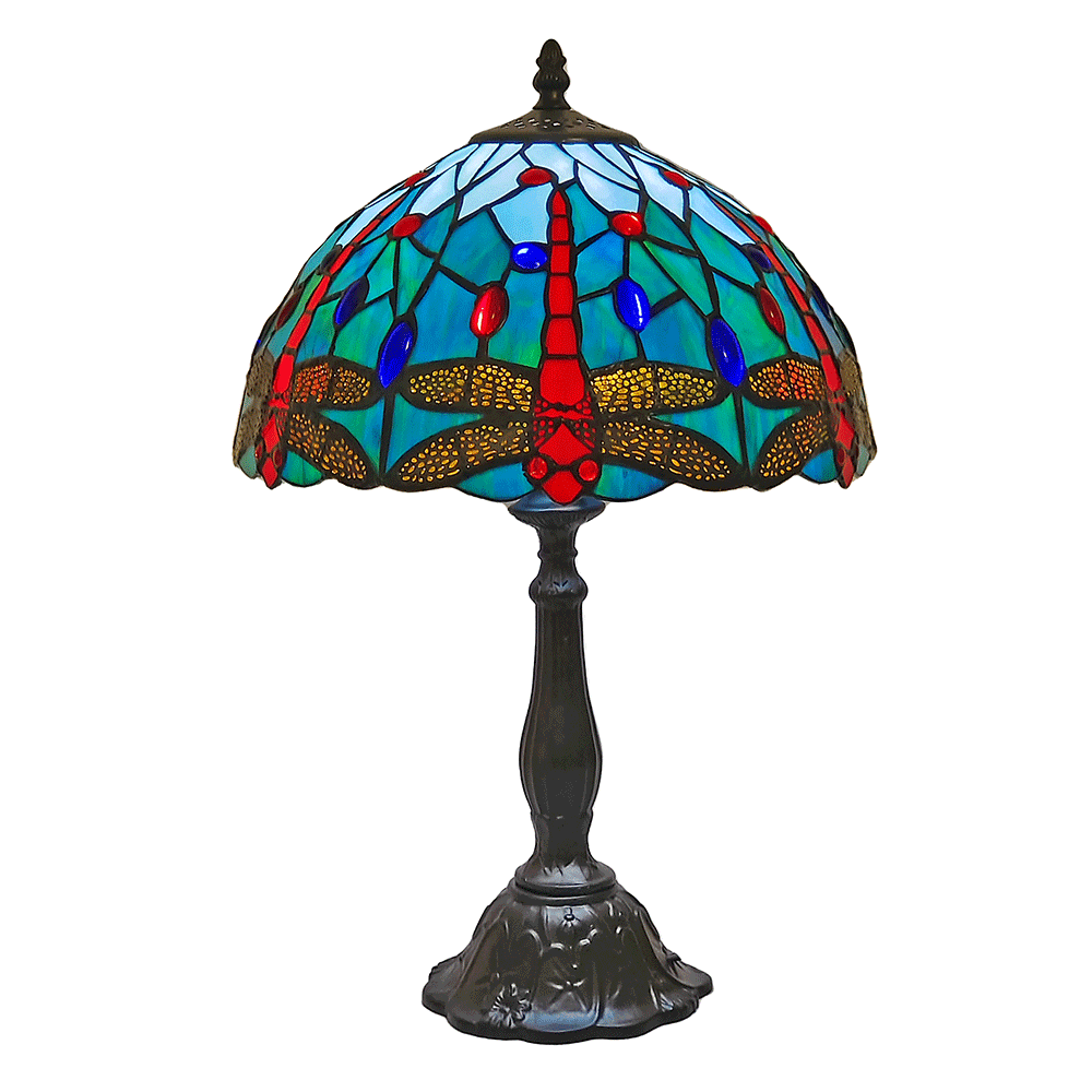 Tiffany-Style Dragonfly Stained Glass Table Lamp – Decorative Lighting