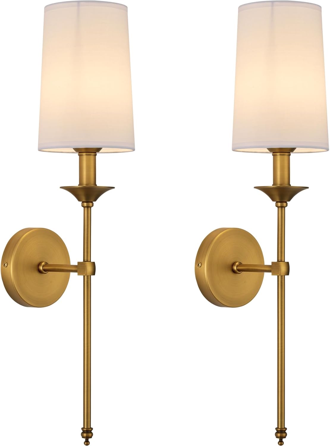 Modern Brass Wall Sconce with White Linen Shade - Home Decor