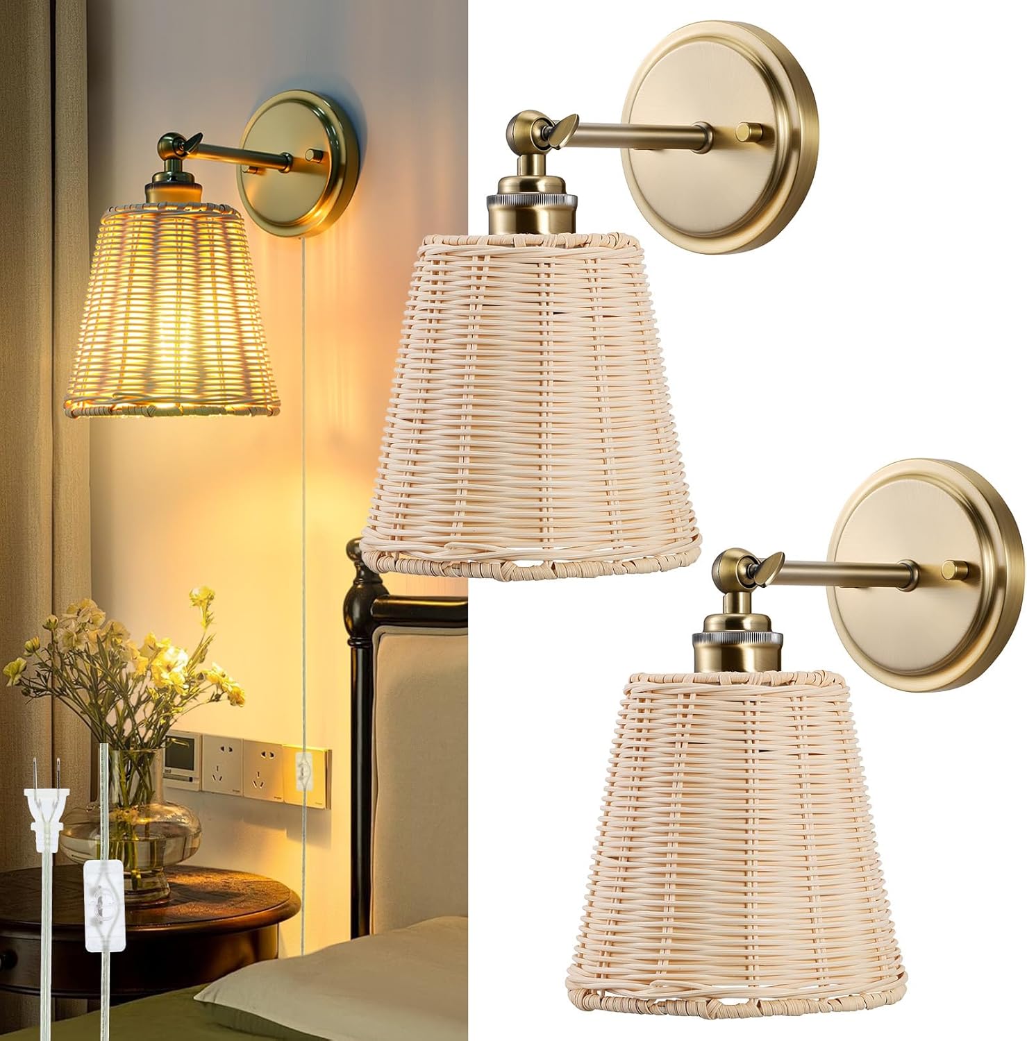 Modern Woven Rattan Floor Lamps - Contemporary