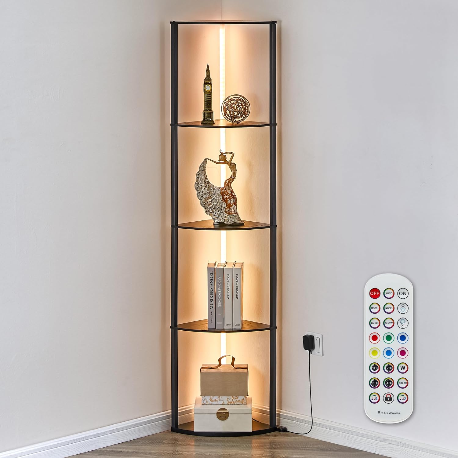 Modern 5-Tiered Corner Floor Lamp with Shelves and Built-in Light