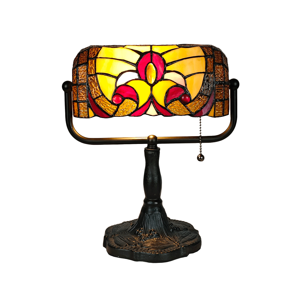 Tiffany-Style Traditional Baroque Banker Lamp with Stained Glass Shade