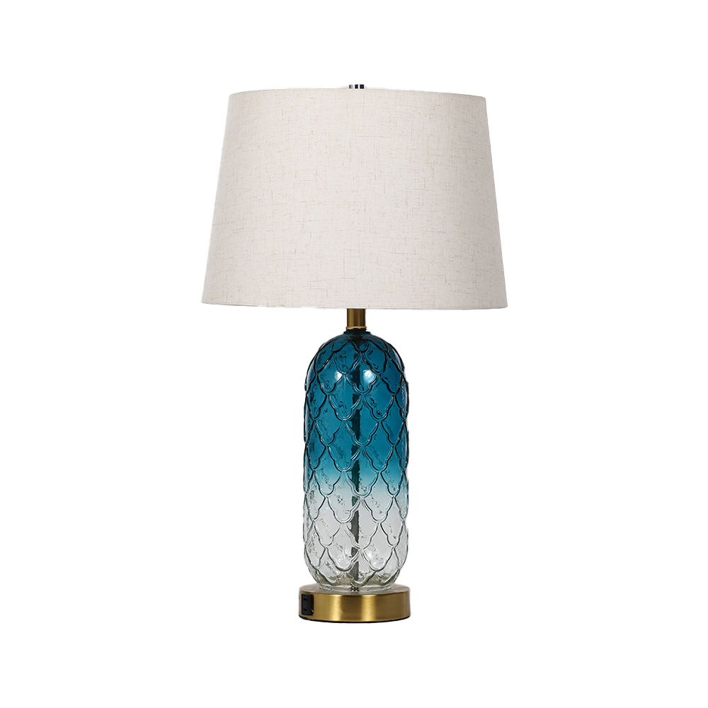 Modern Blue Ombre Glass Table Lamp with Linen Shade