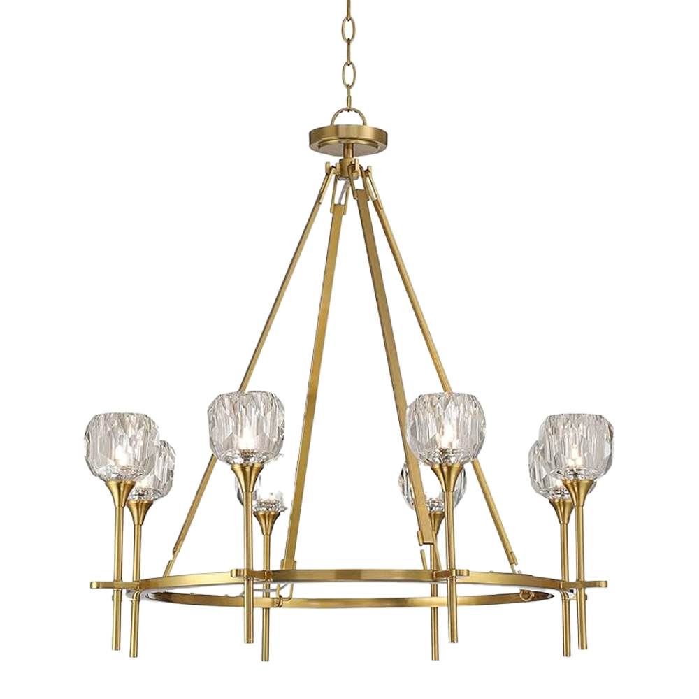 Modern Brass Chandelier with Textured Glass Shades