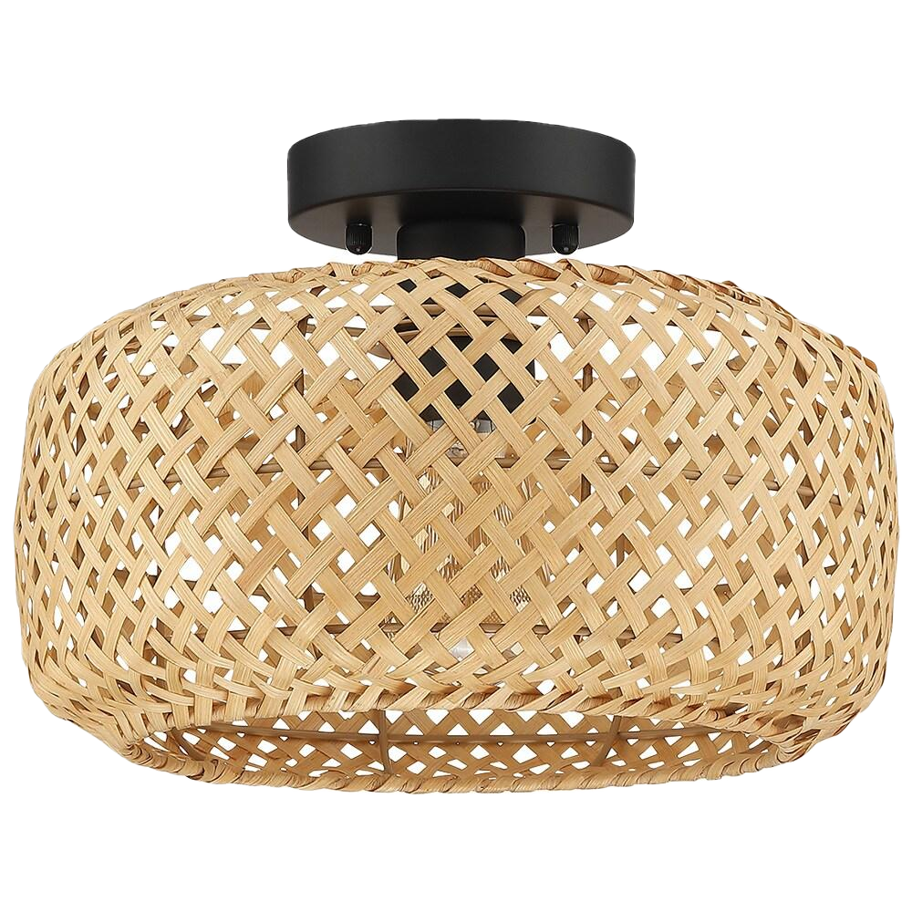Rattan Flush Mount Ceiling Light Woven Wicker