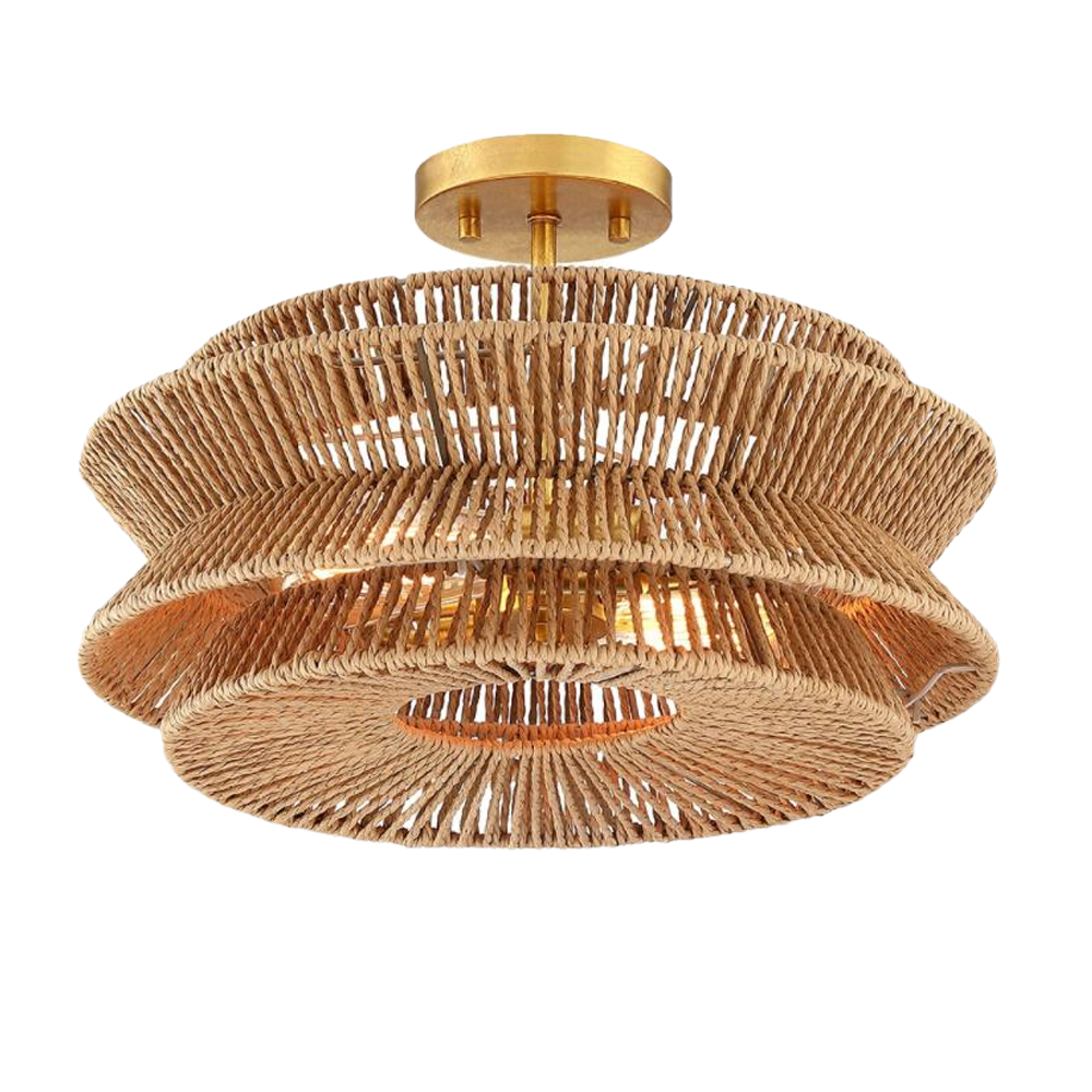 Hand Woven Rustic Boho Rattan Chandelier Light Fixture