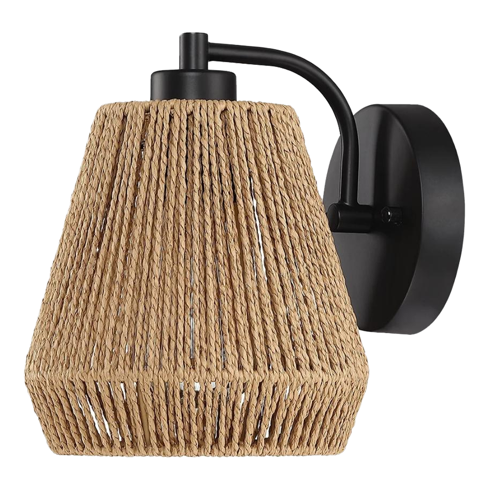 Rattan Wall Light Fixtures with Hemp Rope Sconces