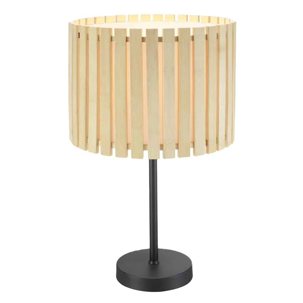 Wood Colored Hollow with White PVC Shade Table Lamps