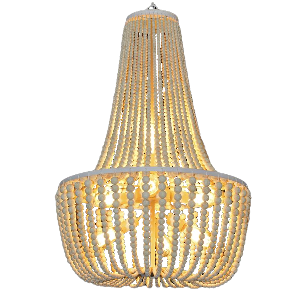 Farmhouse Wood Beaded Chandelier Rustic Boho Pendant Light Fixture