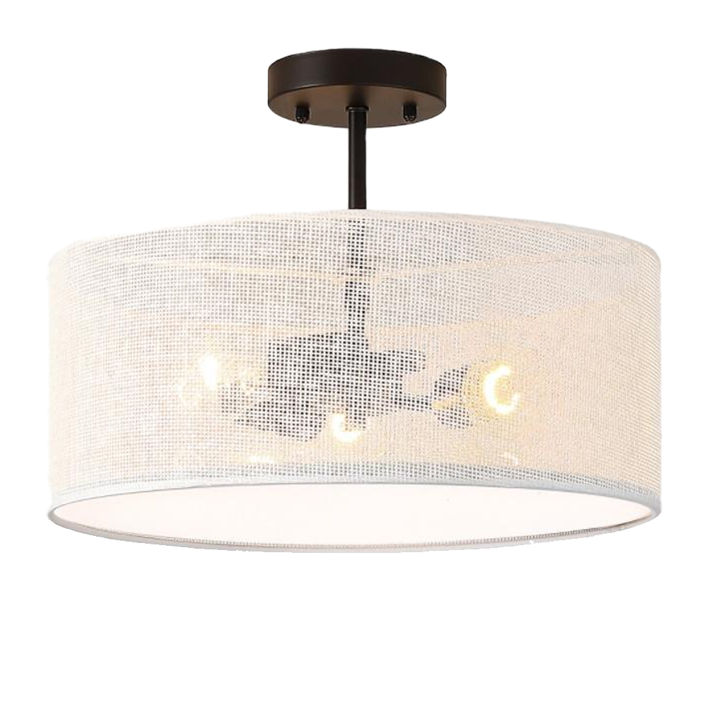 Boho Rattan Farmhouse Semi Flush Mount Ceiling Light Fixture