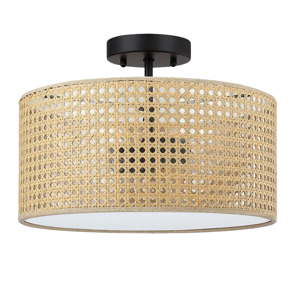 Boho Rattan Farmhouse Semi Flush Mount Ceiling Lamps