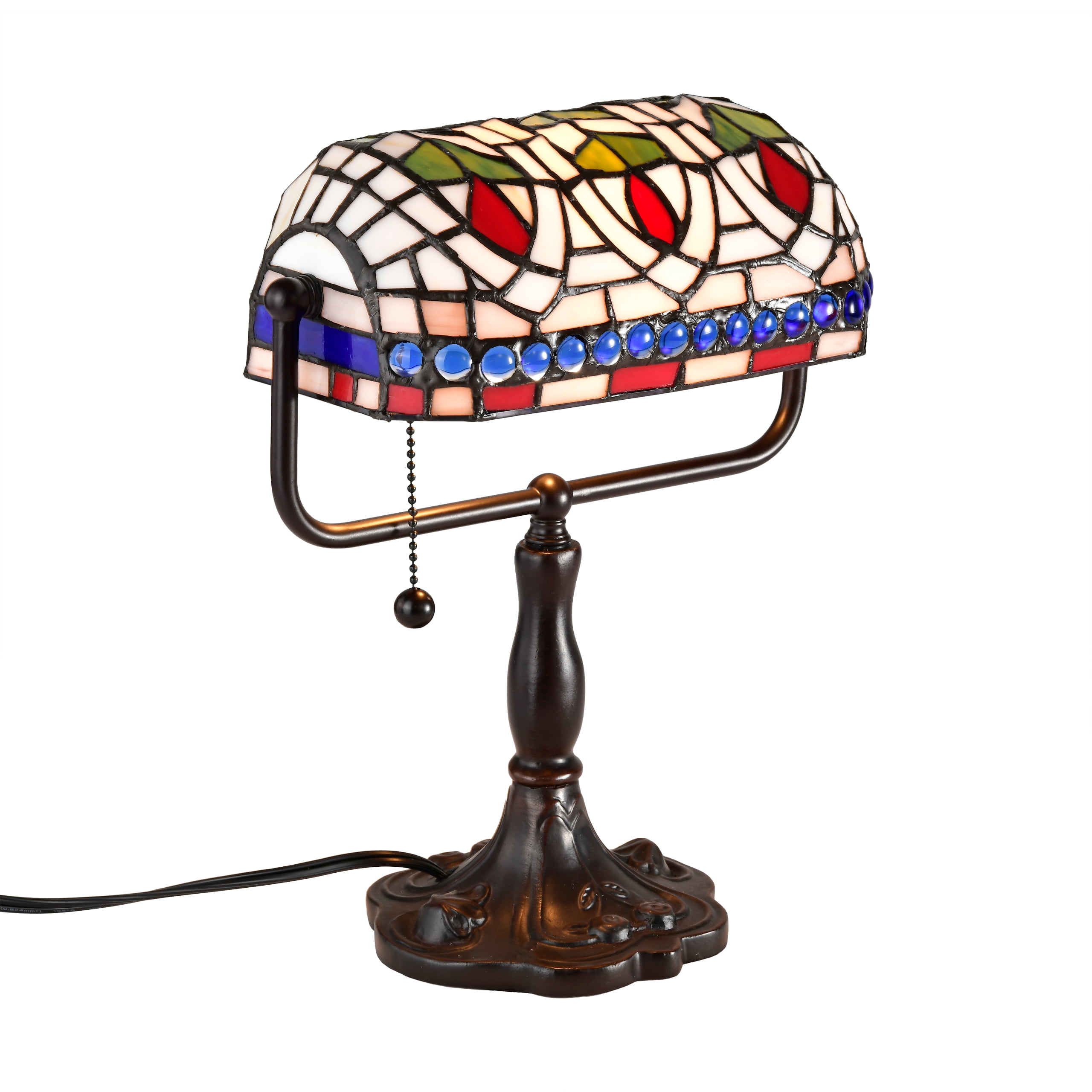 Tiffany-Style Dragonfly Banker Lamp - Art Deco Desk Light