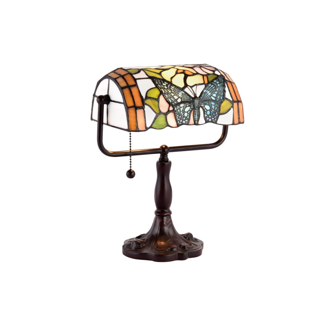 Tiffany-Style Dragonfly Banker Lamp – Art Deco Desk Light