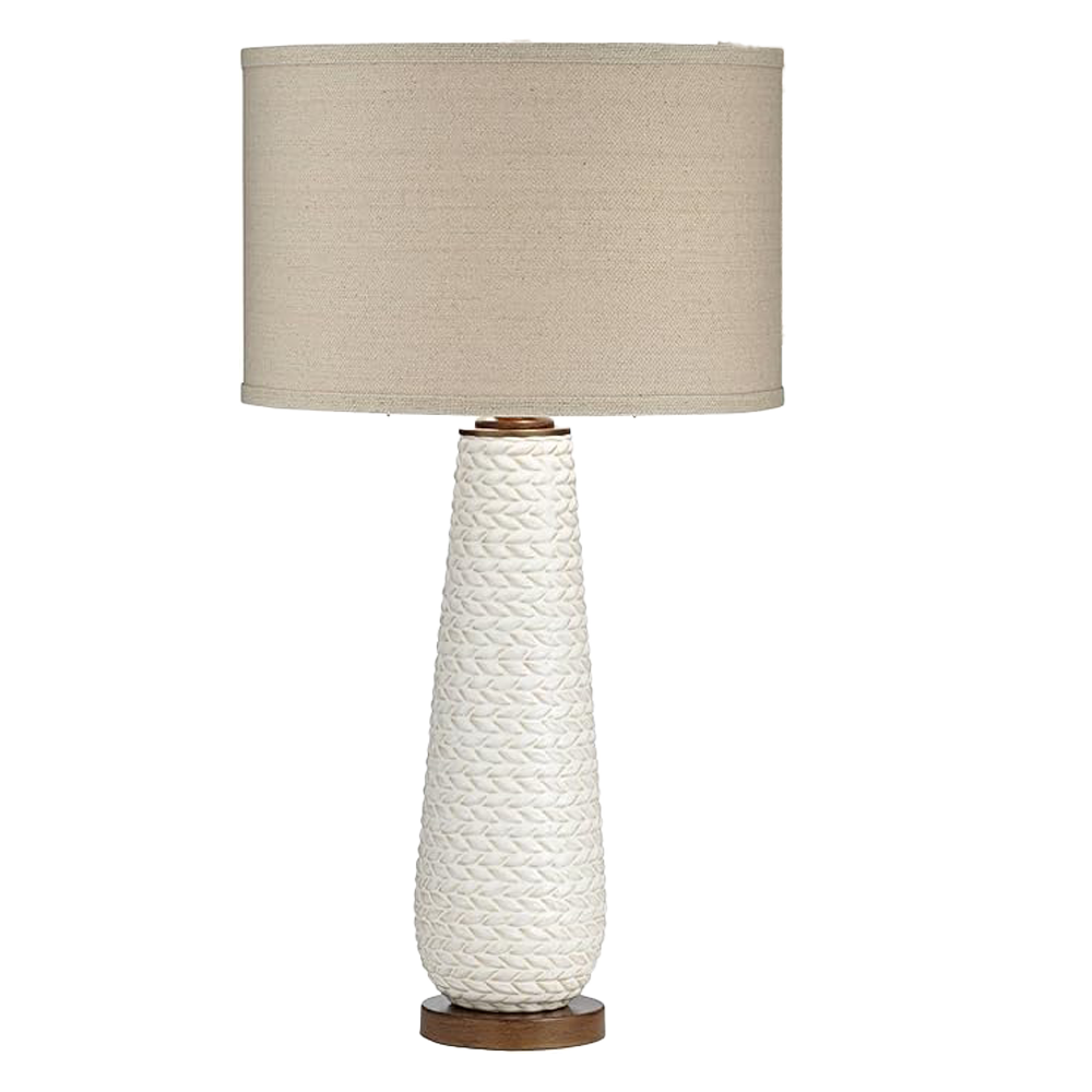 Modern White Woven Table Lamp with Linen Shade – Home Decor