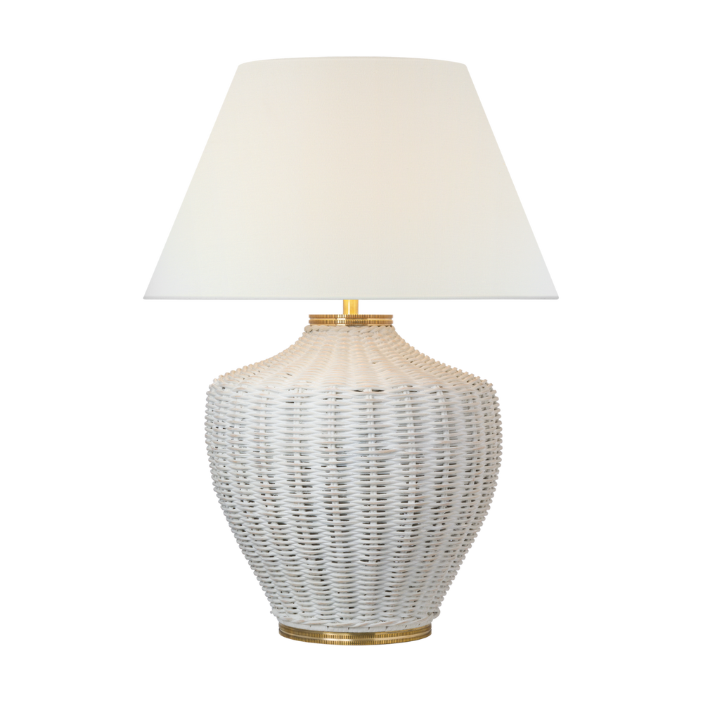 Modern White Woven Table Lamp with Linen Shade – Home Decor