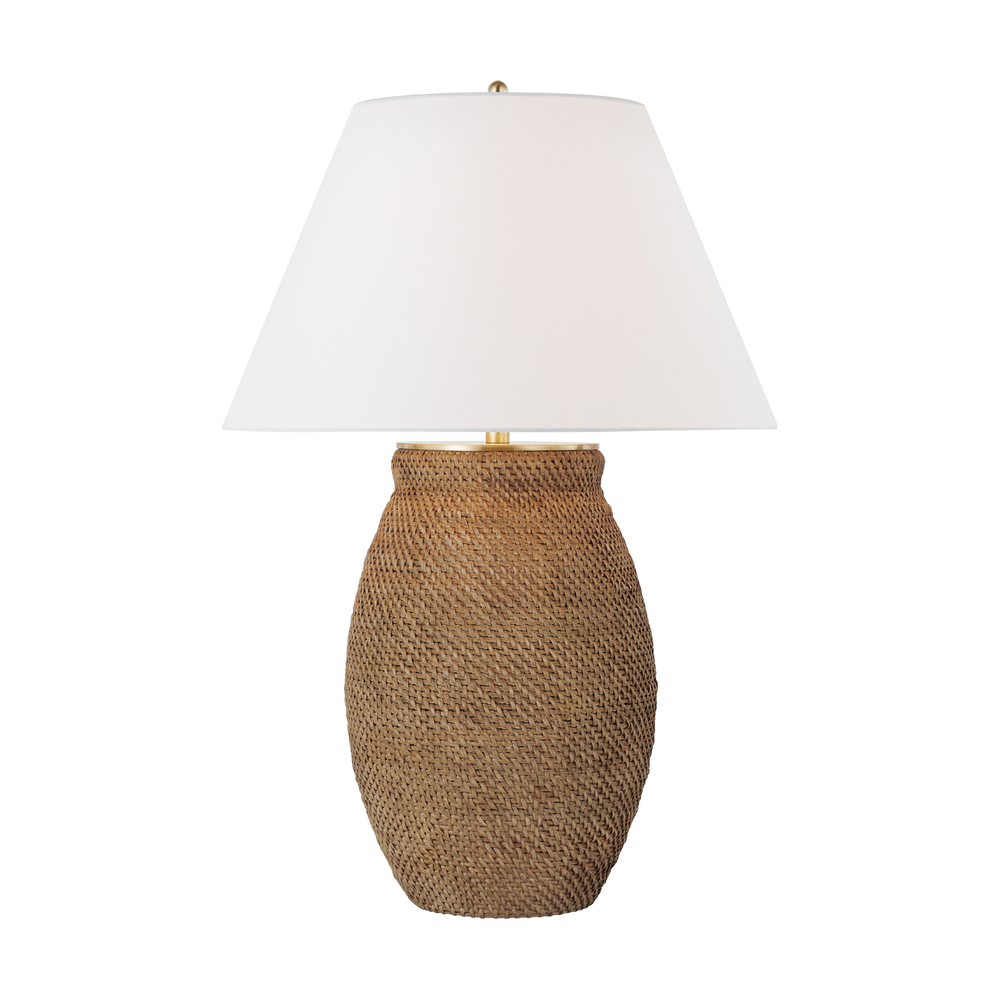 Bohemian Woven Table Lamp with White Linen Shade
