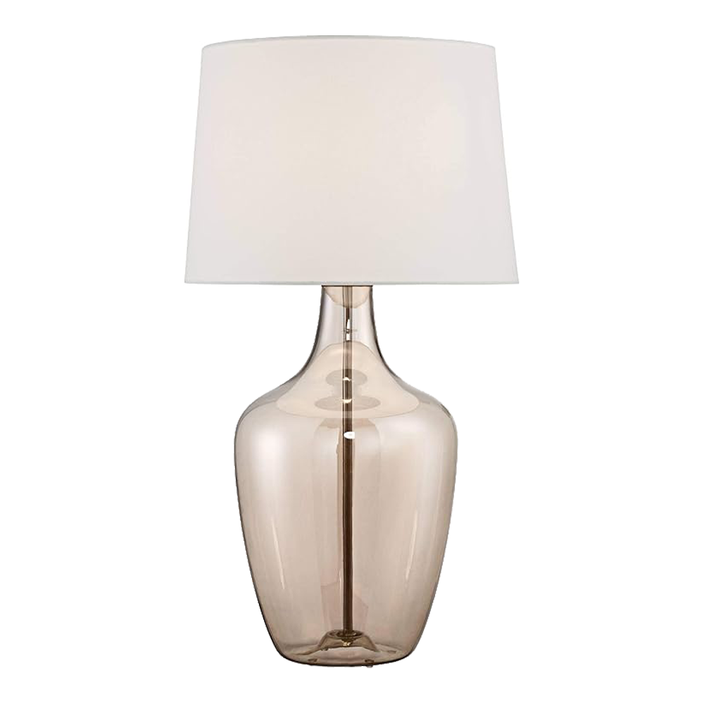 Modern Smoked Glass Table Lamp with White Linen Shade