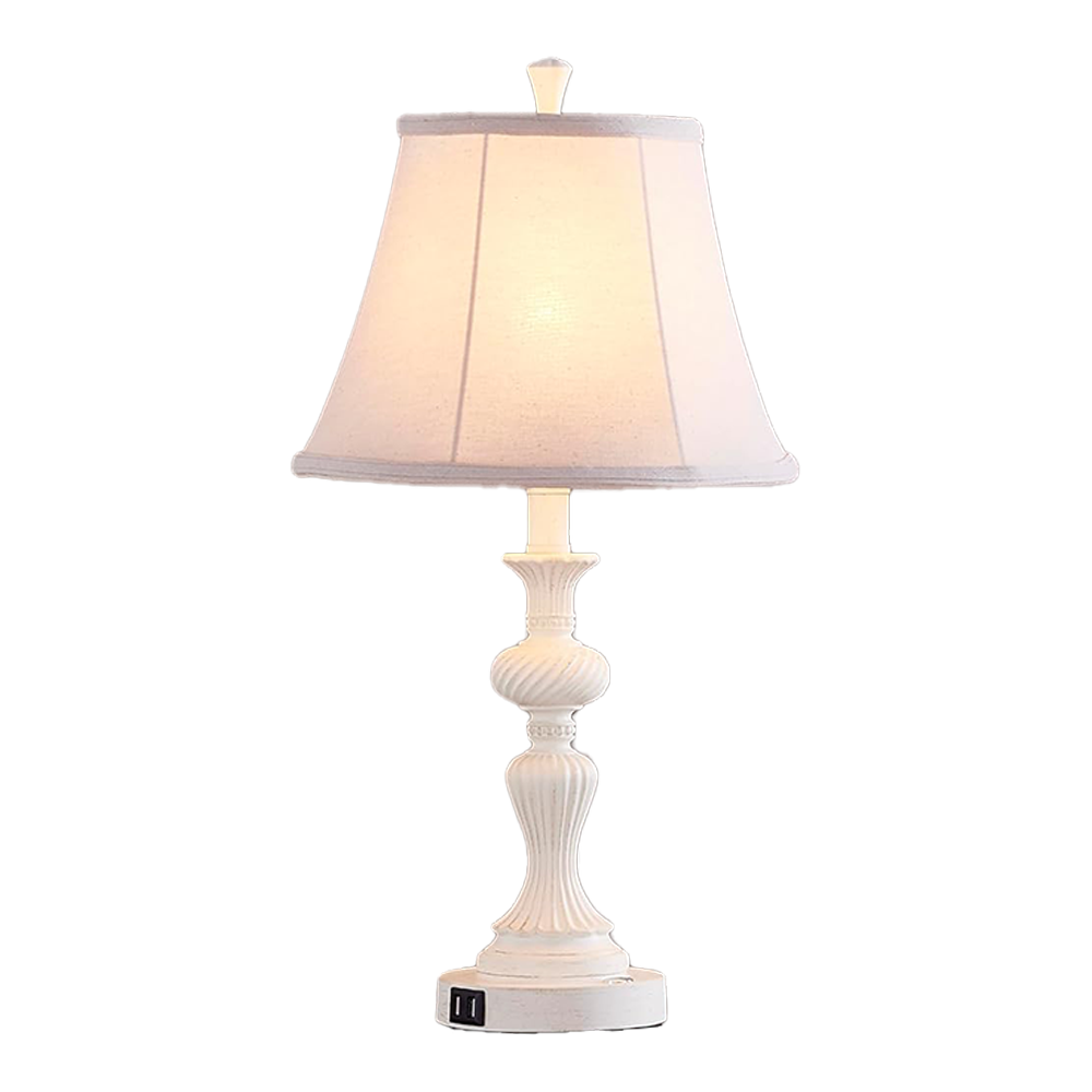 USB Fabric Shade Farmhouse Table Lamp Touch Control