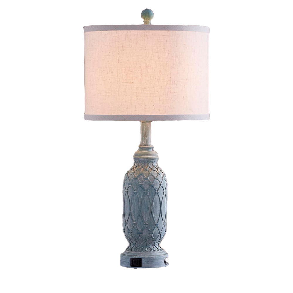 Elegant Blue Table Lamp with USB Port – Classic Home Decor