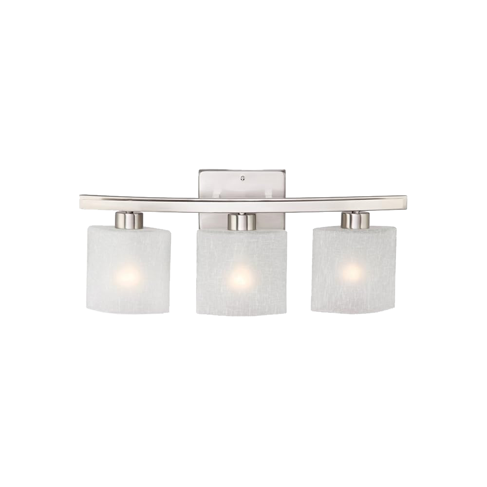 Modern Brushed Nickel Three-Light Vanity Fixture with Frosted Glass Shades